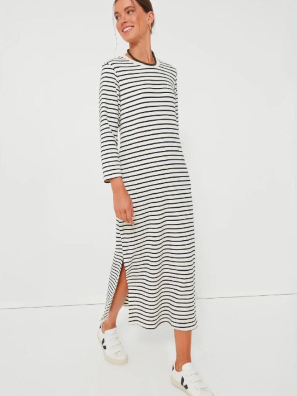Pomander Place Navy Striped Gio Maxi Dress Nautical Coastal Preppy Sz Small